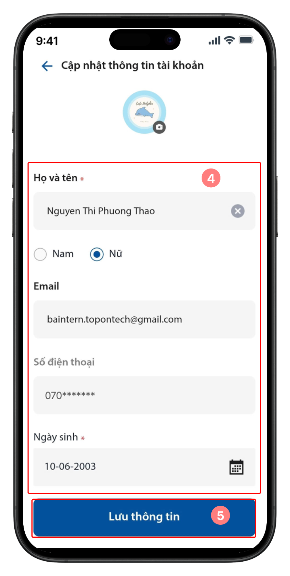 Cập nhật thông tin - Nhập thông tin