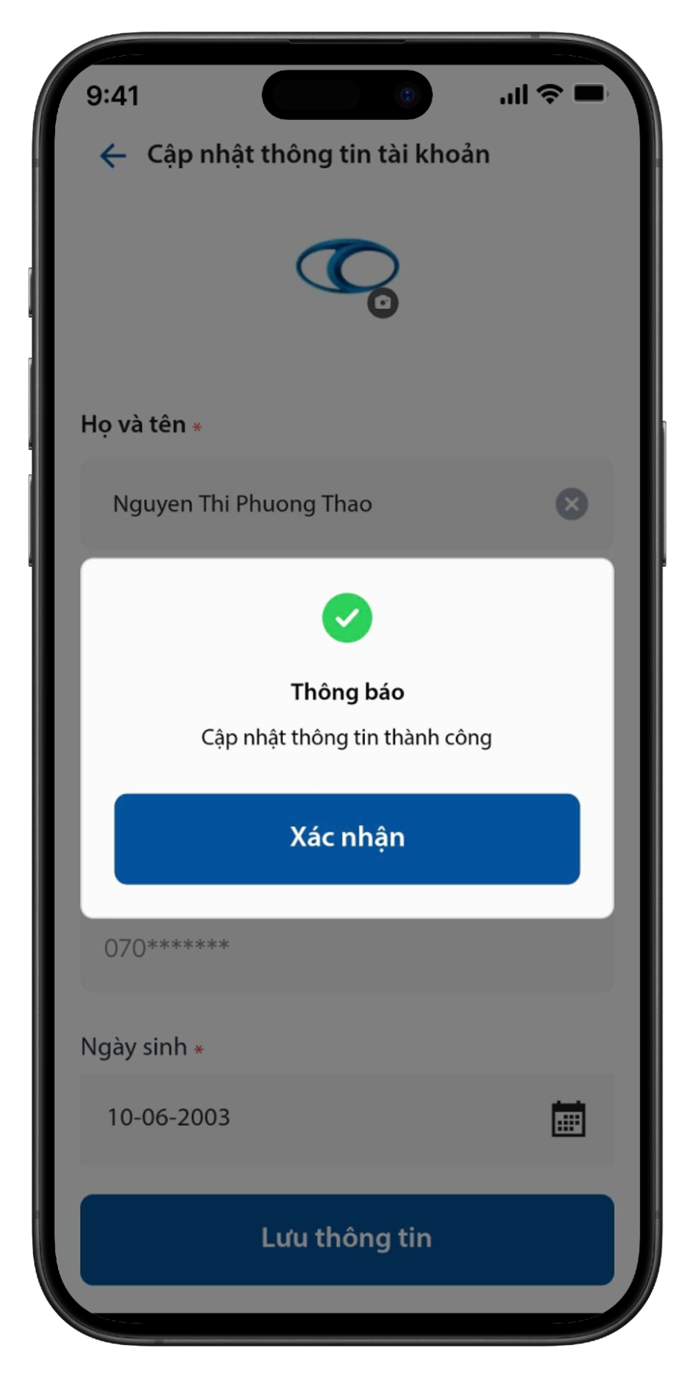Thông báo cập nhật thành công