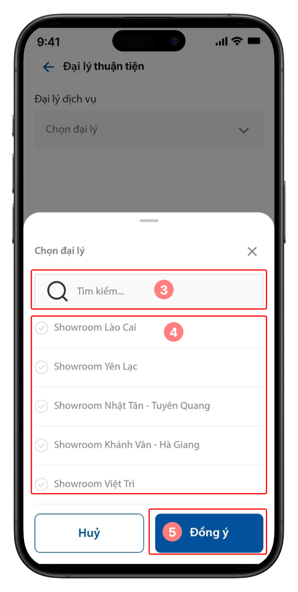 Dropdown chọn đại lý