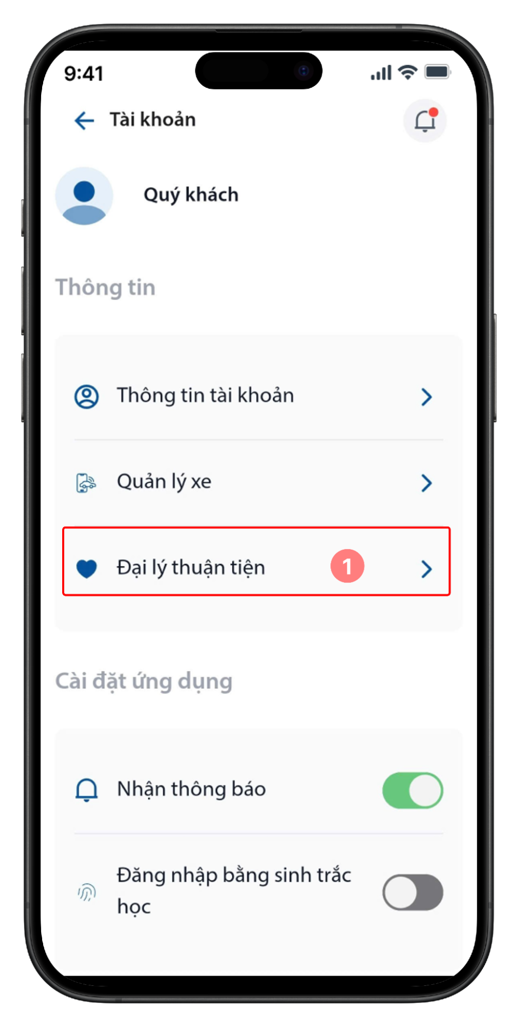 Tài khoản - Chọn Đại lý yêu thích