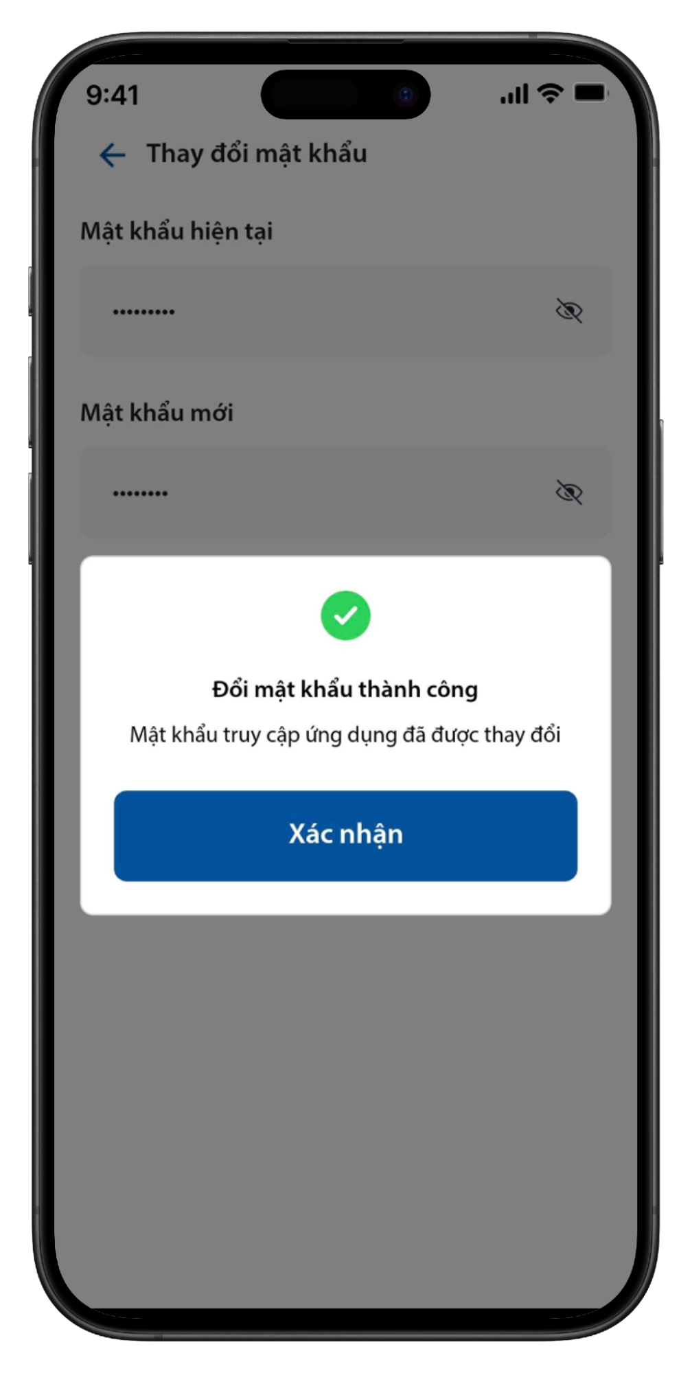 Thông báo thay đổi mật khẩu thành công