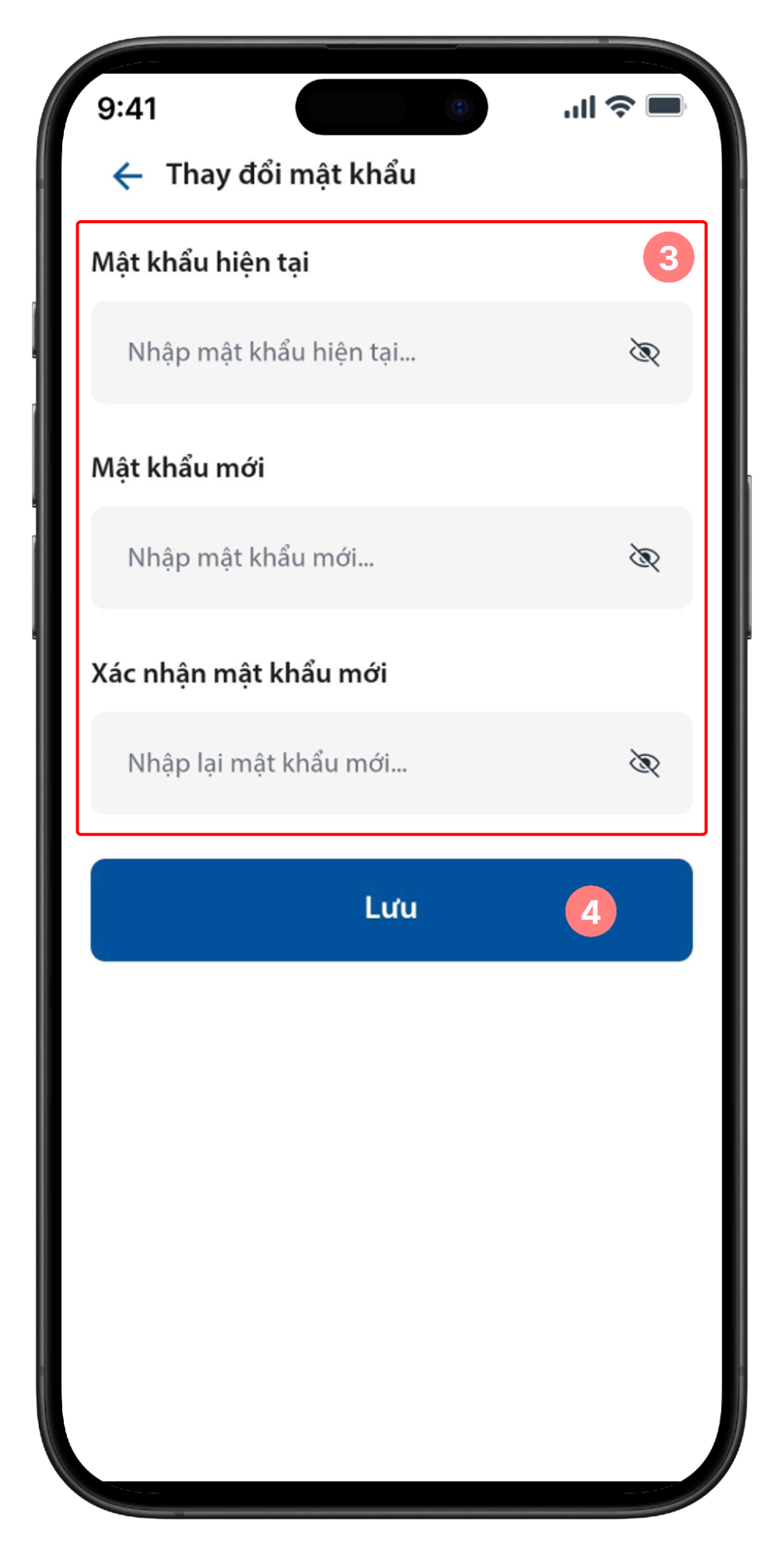 Thay đổi mật khẩu - Nhập thông tin