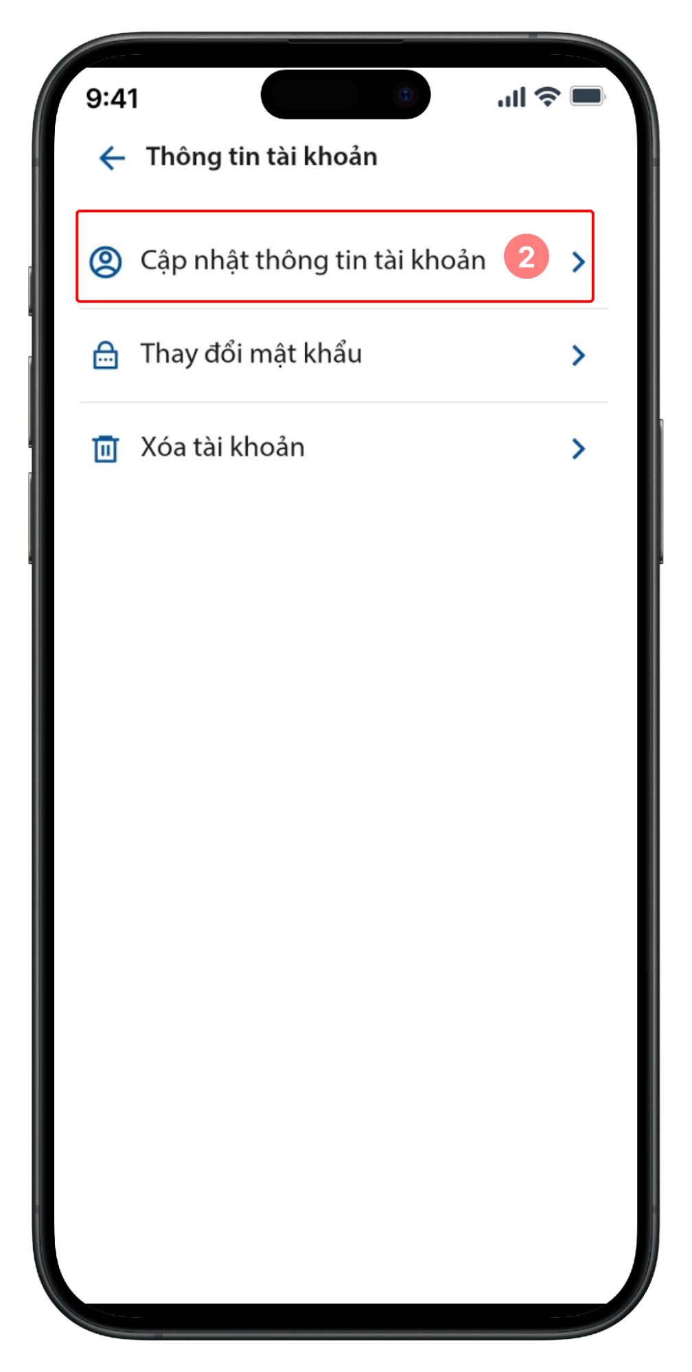Thông tin tài khoản - Chọn Cập nhật