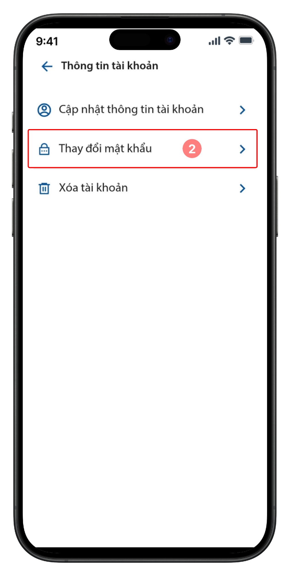 Thông tin tài khoản - Chọn Thay đổi mật khẩu