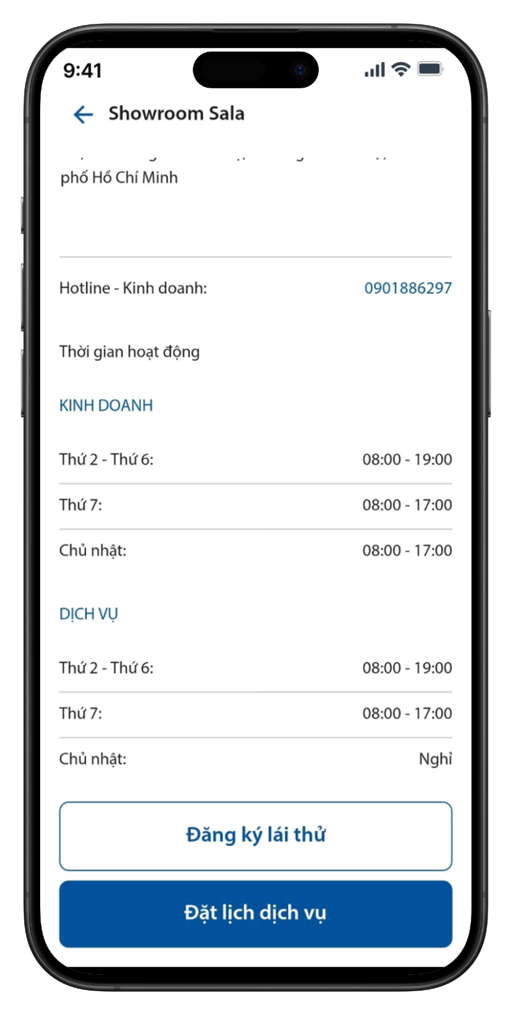 Thông tin liên hệ và giờ hoạt động
