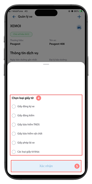 Chọn loại giấy tờ và Xác nhận