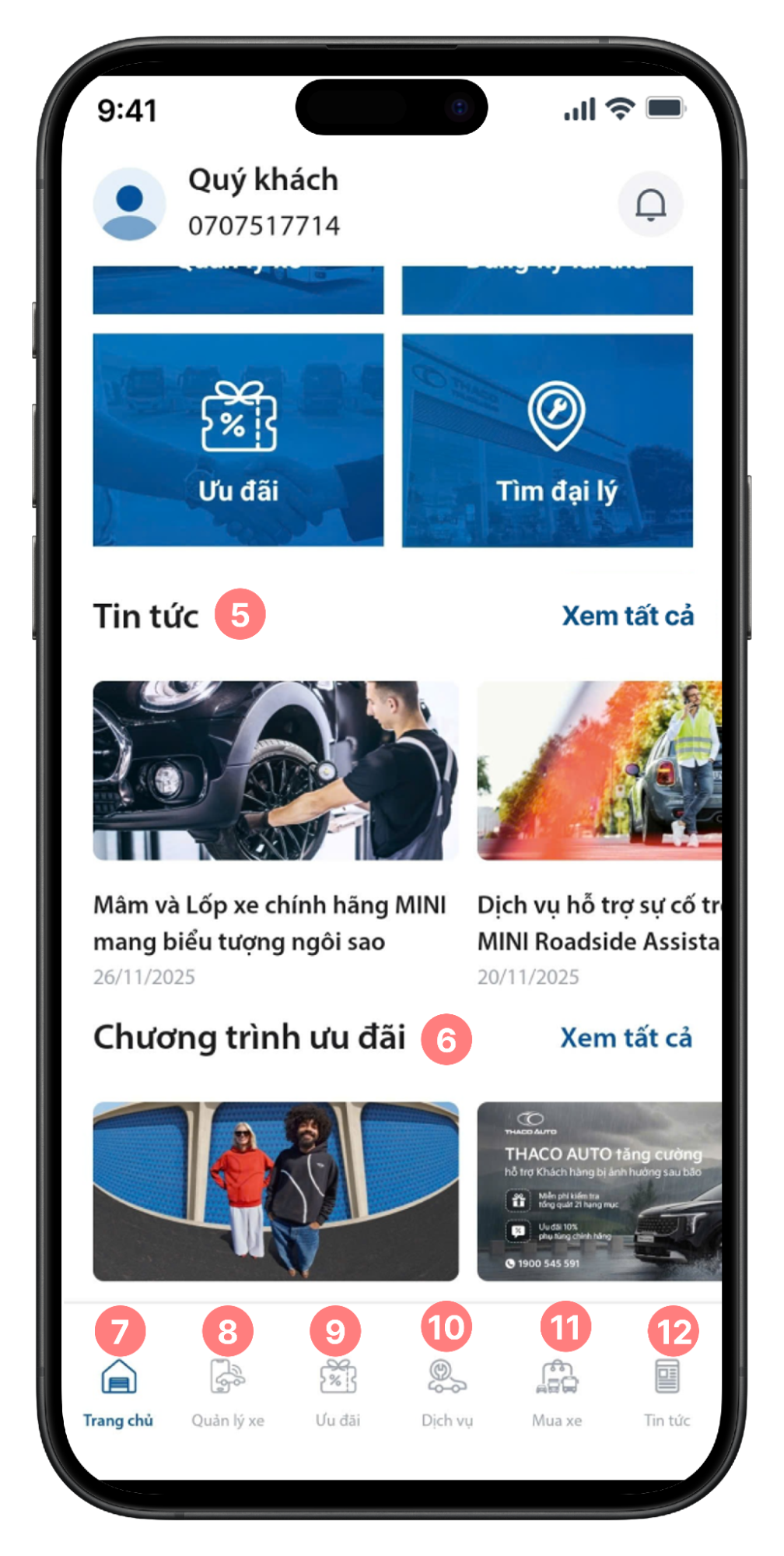 Màn hình trang chủ - Phần dưới