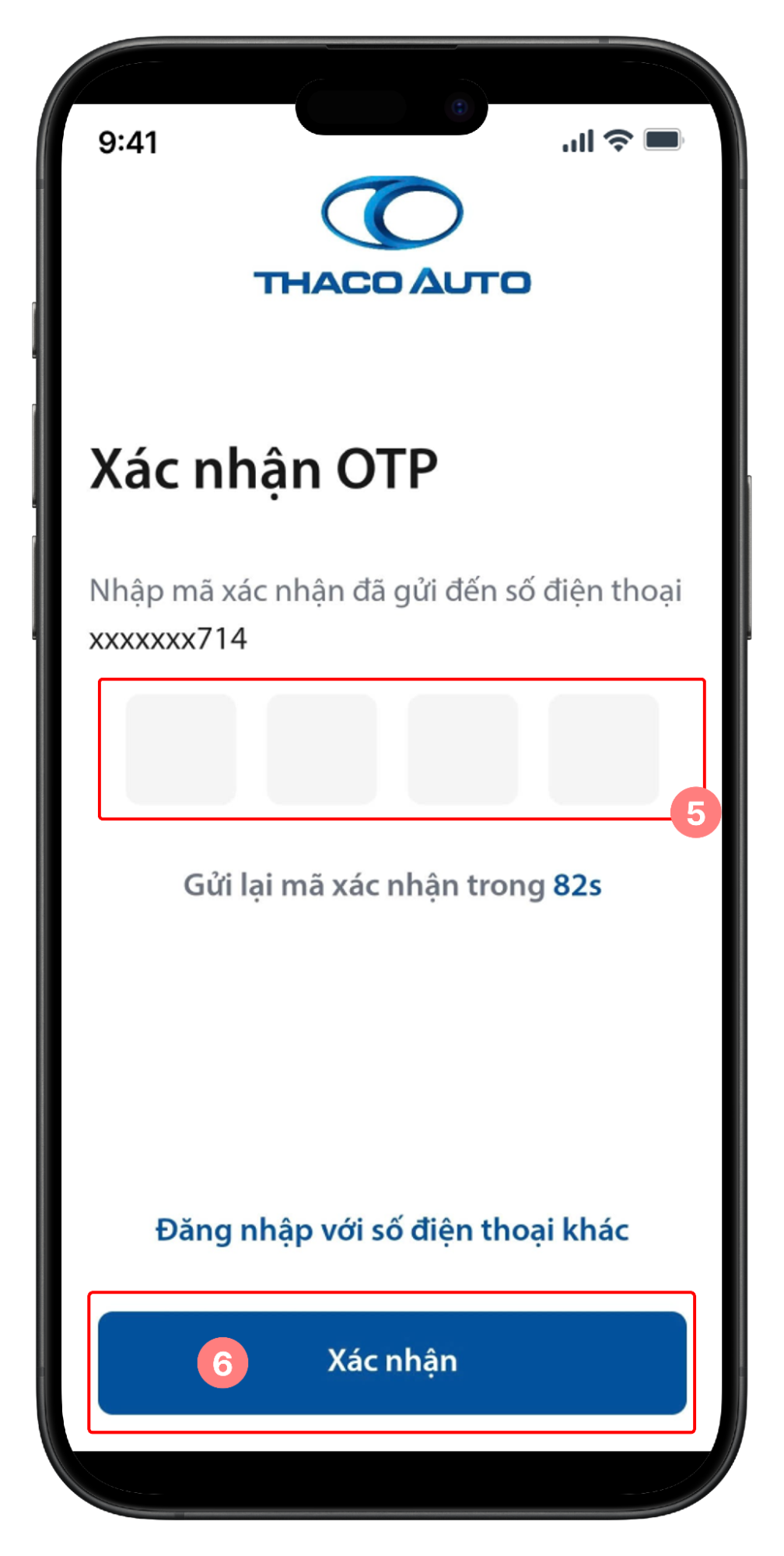 Màn hình xác nhận OTP