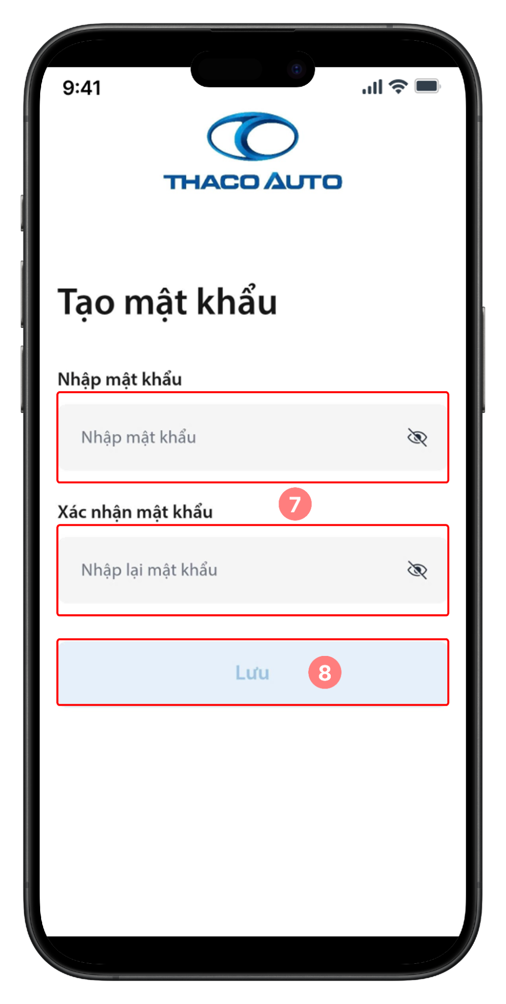 Màn hình tạo mật khẩu