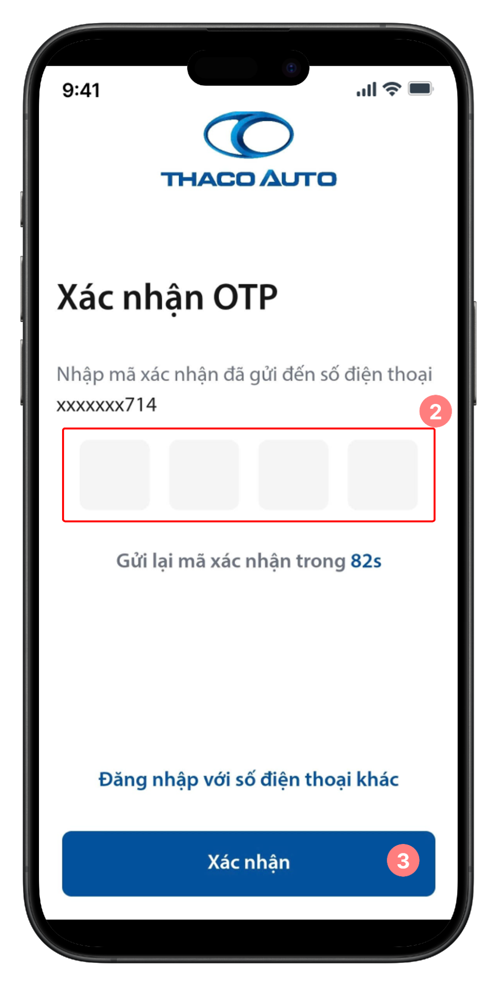 Màn hình xác nhận OTP - Quên mật khẩu