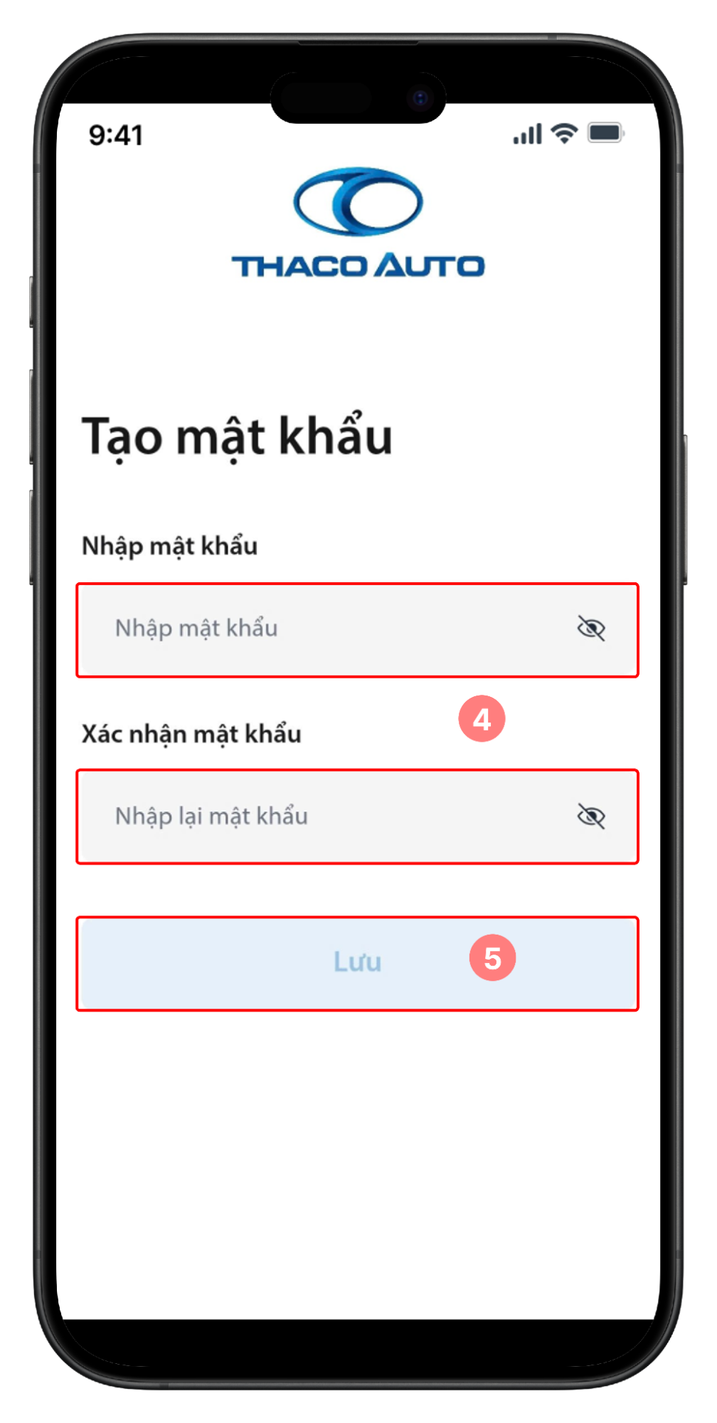 Màn hình tạo mật khẩu mới