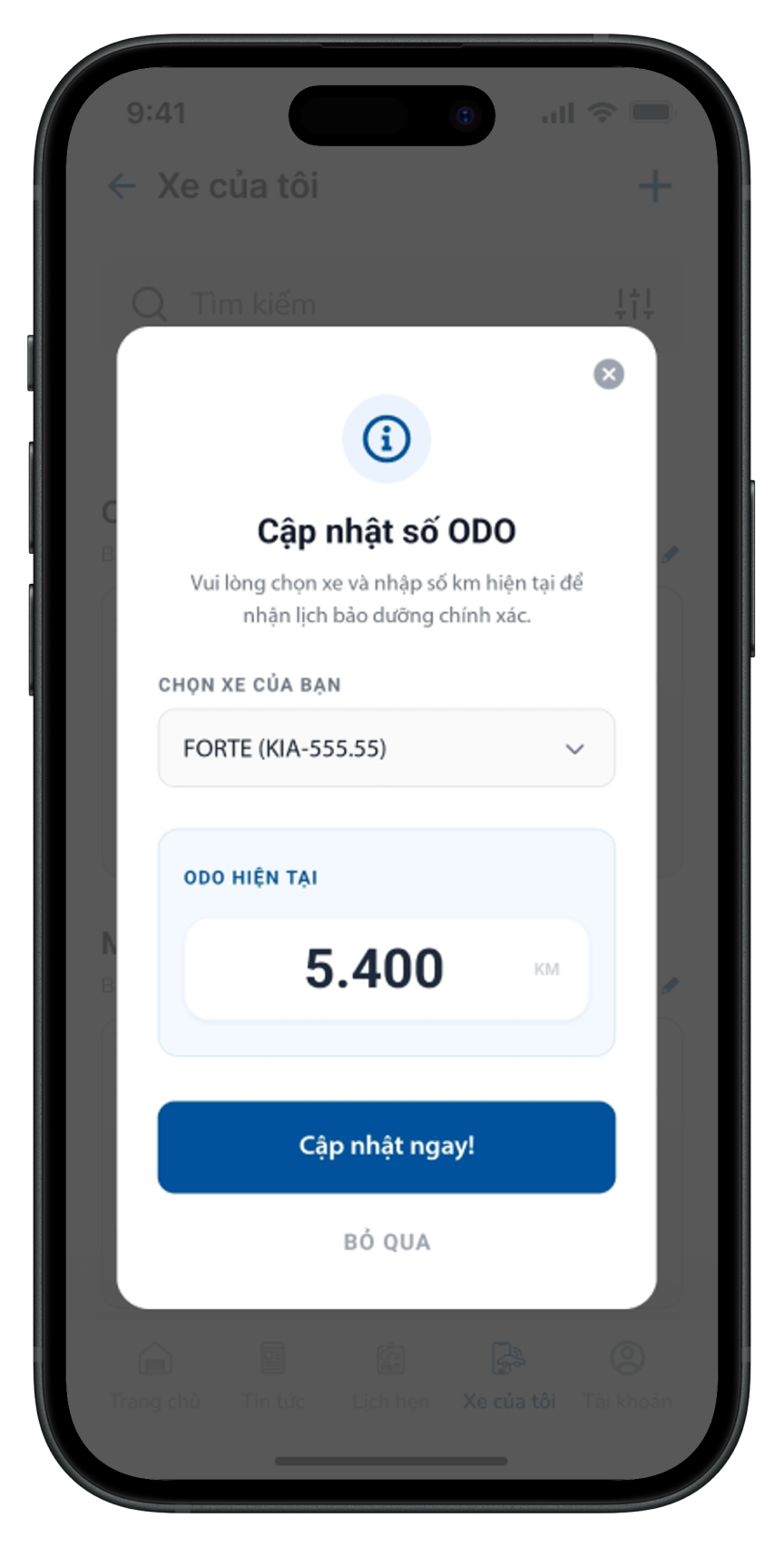 Popup cập nhật KM