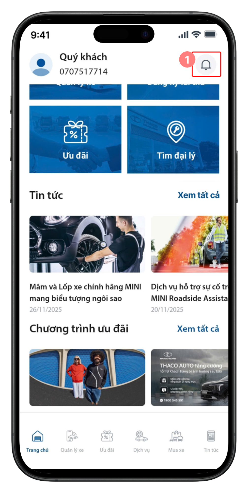 Trang chủ - Biểu tượng thông báo