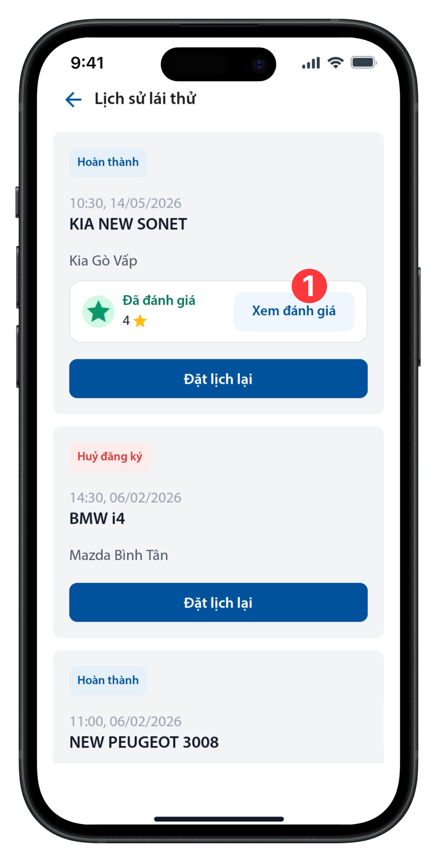 Lịch sử đặt lịch