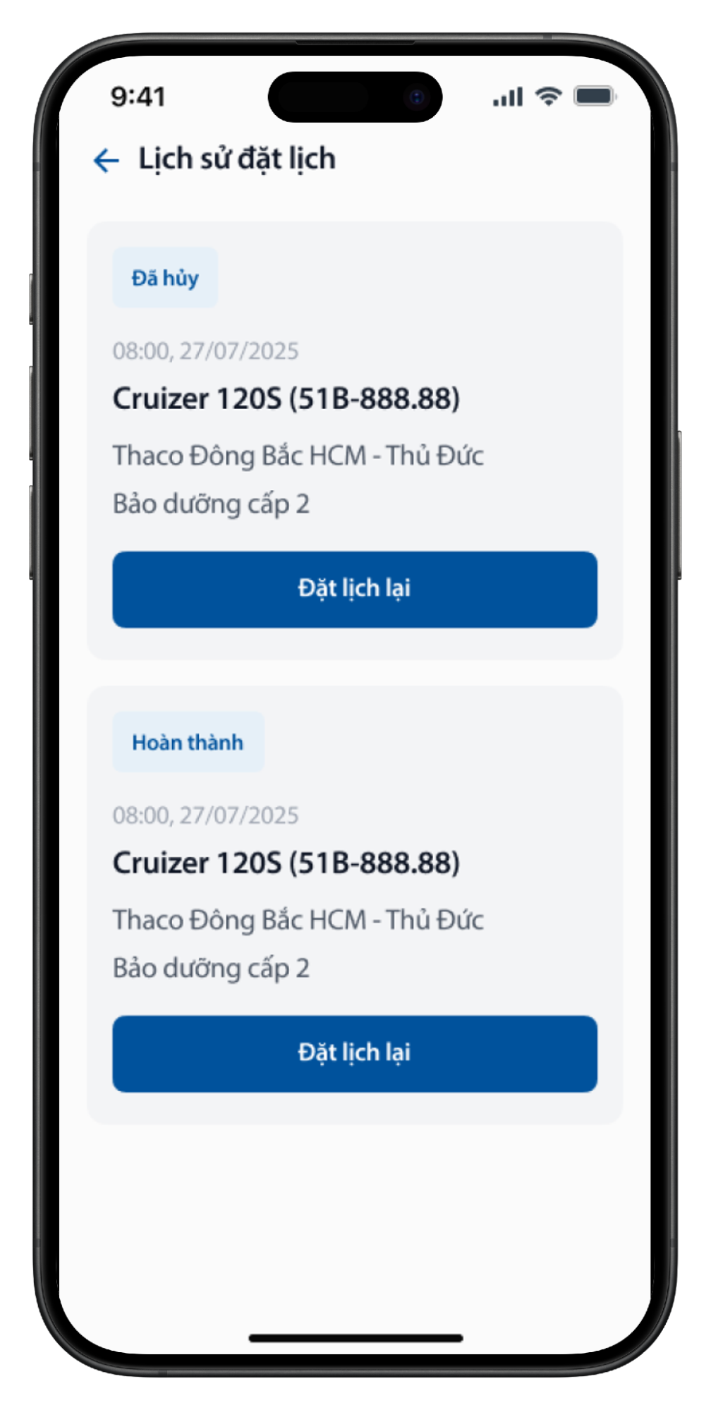 Lịch sử đặt lịch hẹn